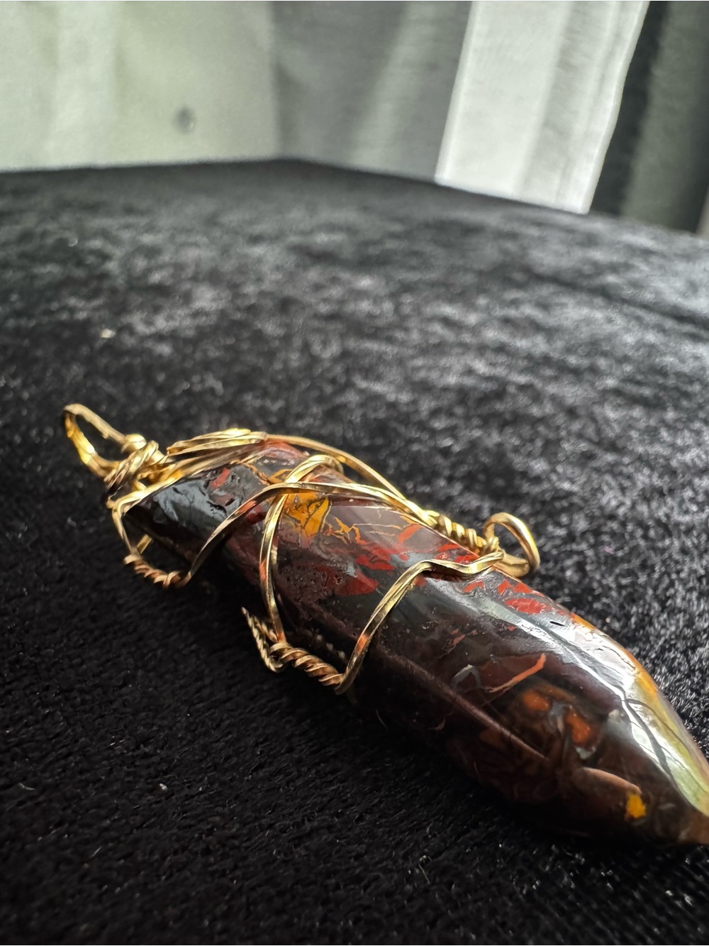 Wire Wrapped Jasper Crystal Pendant Necklace Boho Artisan Gemstone